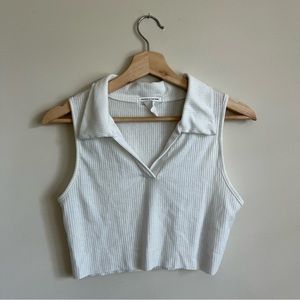 cropped white collared tank